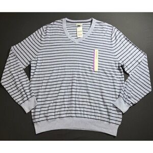 Merona Mens XL V-Neck Sweater Alaskan Blue Navy Stripe Long Sleeve New With Tags